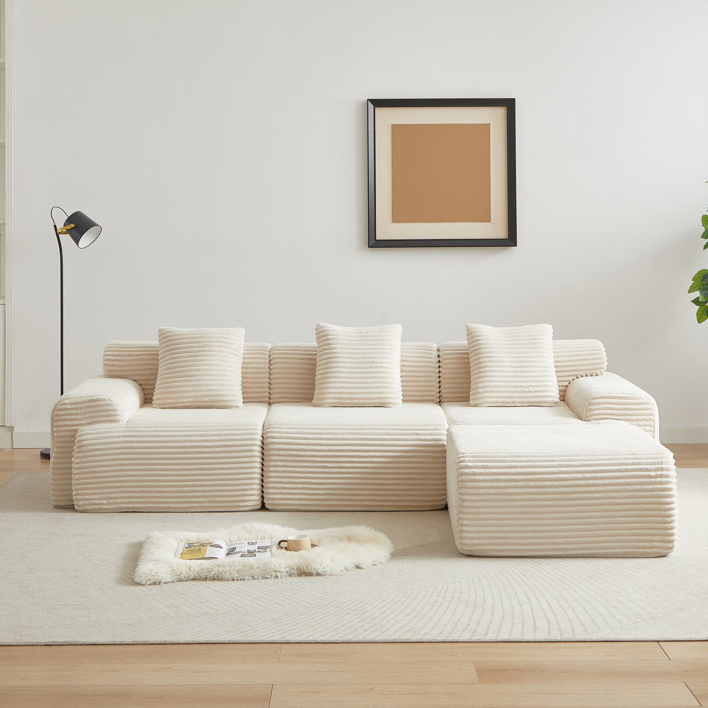 Corduroy Modular Boneless Couch with Throw Pillows