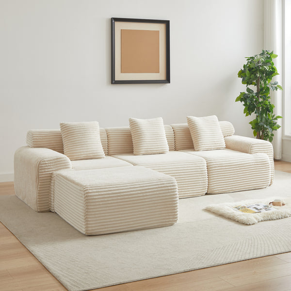 Corduroy Modular Boneless Couch with Throw Pillows